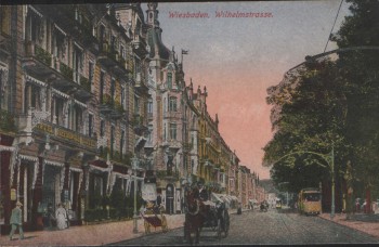 AK Wiesbaden Wilhelmstrasse mit Pferdekutsche 1919