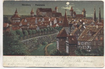Künstler-AK Nürnberg Panorama Mondschein A. Landgren 1903