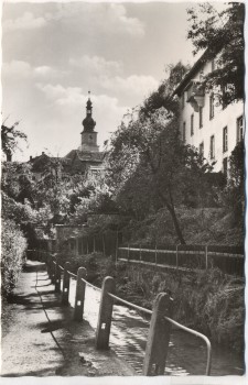 AK Foto Stadtsteinach Frankenwald Weg mit Kirche 1955