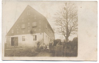 AK Foto Pommritz Haus Frau mit 3 Kindern b. Hochkirch Oberlausitz 1920