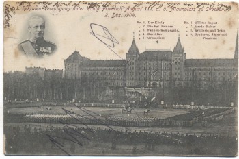 AK Dresden 1. Rekruten-Vereidigung unter König Friedrich August III. Alaunplatz 2. Dez. 1904