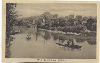 AK Jena Blick auf den Hausberg Boote mit Menschen 1915