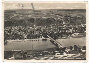 AK Foto Obernburg am Main vom Flugzeug aus Luftbild mit Bahnhof 1937