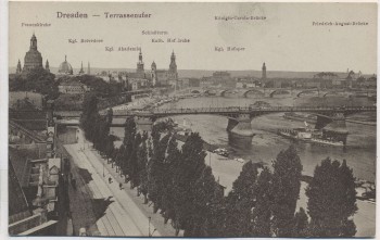 AK Dresden Terrassenufer mit Brücken und Dampfer 1900