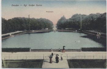 AK Dresden Kgl. Großer Garten Palaisteich mit Menschen 1910