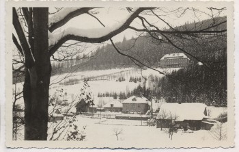 AK Foto Winkelsdorf Erholungsheim im Winter Kouty nad Desnou b. Loučná nad Desnou Mährisch Schönberg Sudeten Tschechien 1935