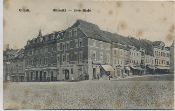 AK Oschatz Altmarkt Sporerstraße mit Cafe und Menschen 1906