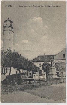 AK Pillau Leuchtturm mit Denkmal des Großen Kurfürsten Baltijsk Ostpreußen Russland Feldpost 1917