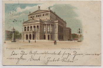 AK Litho Frankfurt am Main Das Opernhaus mit Menschen und Kutsche 1898