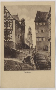 Künstler-AK Hechingen mit Treppe und Kirche Verlag Hermann Daiker 1920