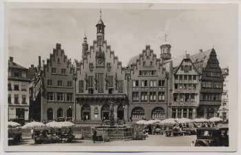 VERKAUFT !!!   AK Foto Frankfurt am Main Der Römer mit Marktleben 1935