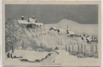 AK Schloss Iburg mit Ortsansicht im Winter 1910