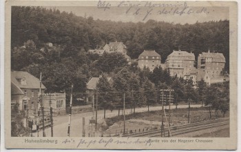 AK Hohenlimburg Partie von der Hagener Chaussee mit Straßenbahn und Bahngleis b. Hagen Feldpost 1916 RAR