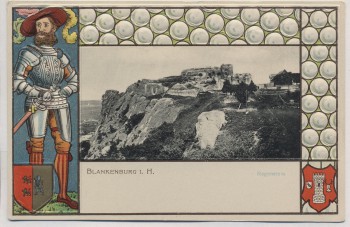 Präge-AK Blankenburg im Harz Regenstein Ritter mit Wappen 1900 Sammlerstück RAR