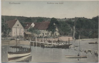 VERKAUFT !!!   AK Wallhausen Gasthaus zum Schiff Boote und Menschen b. Konstanz 1910 RAR