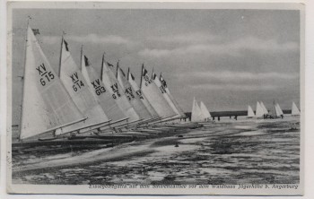 AK Angerburg Eissegelregatta auf dem Schwenzaitsee vor dem Waldhaus Jägerhöhe Ostpreußen Polen Feldpost 1941