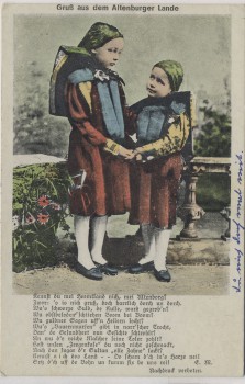 AK Gruß aus dem Altenburger Lande 2 Kinder Schule Thrüringische Tracht Altenburg 1910