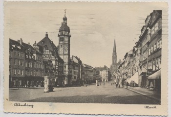 AK Foto Altenburg Markt mit Rathaus und Kirche 1950