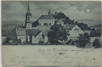 Mondschein-AK Gruss aus Frauenstein im Erzgebirge Ortsansicht 1899