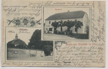 AK Gruss aus Unwürde bei Löbau Rittergut Gasthof Stempel Kittlitz 1906 RAR