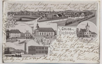 AK Gruss aus Drebkau Ortsansicht Bahnhof Zug Grube Volldampf Kirche Schloss Rathaus 1907 RAR