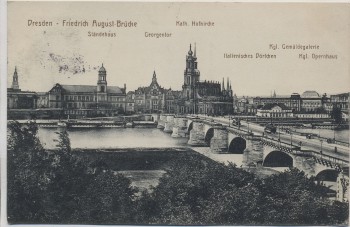 AK Dresden Ortsansicht Friedrich August-Brücke Kath. Hofkirche 1914