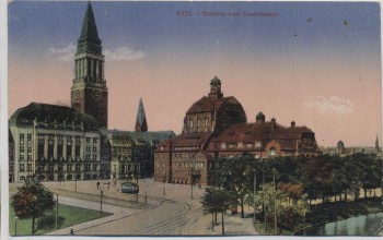 AK Kiel Rathaus und Stadttheater Marine Feldpost 1916
