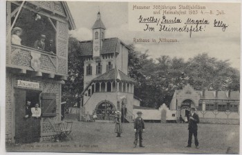 AK Husum Rathaus in Althusum mit Menschen 300jähriges Stadtjubiläum und Heimatsfest 4-8.Juli 1903 RAR