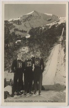 VERKAUFT !!!   AK Foto Oberstdorf Ski-Flug-Woche Schanze Toni Brutscher Sepp Weiler Heini Klopfer 1953