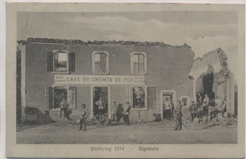 VERKAUFT !!!   AK Signeulx Cafe du Chemin de Fer Musson Wallonien Belgien 1. WK Feldpost 1914