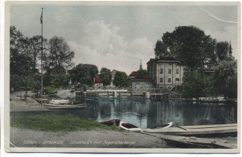 AK Lübben Spreewald Spreehafen mit Jugendherberge nachcoloriert 1935