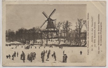 AK Bremen Mühle in der Neustadt am Wall Menschen auf Eis Kupfer-Tiefdruck 1927