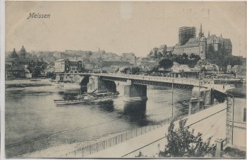 AK Meissen Brücke und Burg Sanierung Dampfer 1913 RAR