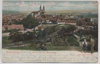 AK Quedlinburg Schloss mit dem Münzenberg Ortsansicht mit Kinder 1907