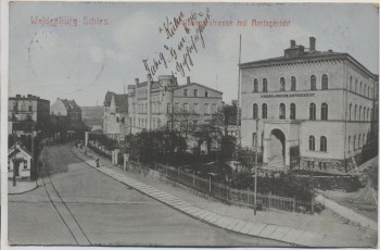 VERKAUFT !!!   AK Waldenburg in Schlesien Freiburgerstrasse mit Amtsgericht Wałbrzych Polen 1910