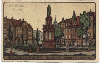 AK Künstlerkarte Steindruck Gelsenkirchen Kaiser Wilhelm-Denkmal 1912