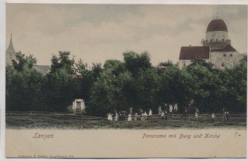 AK Lenzen Elbe Panorama mit Burg und Kirche viele Kinder 1910