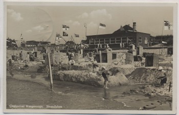 AK Foto Nordseebad Wangerooge Strandleben viele Fahnen 1933
