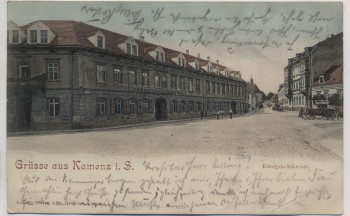 VERKAUFT !!!   AK Grüsse aus Kamenz in Sachsen Königsbrückerstrasse mit Gasthaus zum goldenen Berg 1902 RAR