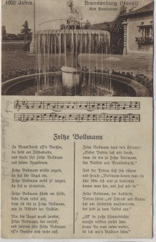 AK 1000 Jahre Brandenburg Havel Am Beetzsee Fritze Bollmann Liedkarte 1930