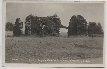 VERKAUFT !!!   AK Foto Grünhain-Beierfeld Ruine der Oswaldskirche Dudelskirche im Erzgebirge Landpoststempel 1938
