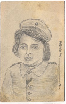 VERKAUFT !!!   AK Feldpostkarte 1. Weltkrieg Bleistiftzeichnung Soldatenfrau Galizien 1918