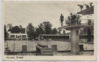 VERKAUFT !!!   AK Foto Schwabach Parkbad mit Turm und Schwimmer 1956 RAR