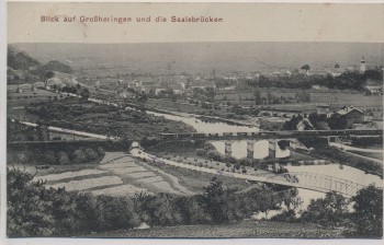 AK Blick auf Großheringen und die Saalebrücken Zug auf Gleis b. Bad Sulza 1913