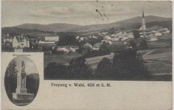 AK Freyung v. Wald Ortsansicht mit Kriegerdenkmal Bayern 1928 RAR
