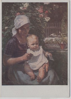 Künstler-AK Richard Heymann Vaters Feldpostbrief Frau mit Kind München Haus der Deutschen Kunst 1935