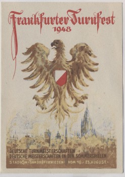 Künstler-AK Frankfurt am Main Turnfest Wappen Sonderstempel 1948