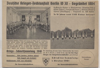 AK Drucksache Berlin Schöneberg Deutsche Krieger-Fechtanstalt W 30 Sonderstempel 1940 RAR
