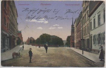 AK Pforzheim Luisenstraße Durlacherstraße mit Menschen Feldpost 1915