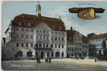 AK Coburg Marktplatz mit Coburg's Specialität 1910